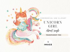 Unicorn Clip Art, Unicorn Clipart, Unicorns Clipart, Unicorn Girl, Princess Girl, Whimsical Illustration, Scrapbooking Projects, Digital Planner, Free Gift