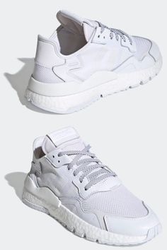 In addition to the “Black” pair, adidas Originals will also be releasing a “White Reflective” version of the Nite Jogger. Dressed in a “Triple White” color blocking. This adidas Nite Jogger features a mesh upper with leather overlays highlighted with reflective detailing atop a White Boost midsole. #shoes #sneakers Adidas Nite Jogger, Nite Jogger, Adidas Tubular Defiant, Adidas Originals, White Color, Adidas Sneakers, Color Blocking, Shoes Sneakers