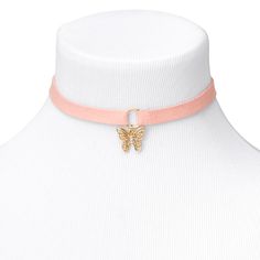 Claire's Gold Butterfly Charm Cord Choker Necklace - Pink Trendy Pink Jewelry With Adjustable Cord, Trendy Pink Butterfly Charm Jewelry, Trendy Pink Jewelry With Butterfly Charm, Adjustable Pink Butterfly Jewelry, Dune Jewelry, Cord Choker, Horn Pendant Necklace, Pink Choker, Charm Choker Necklace