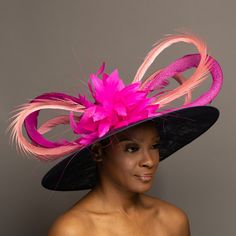 Custom Kentucky Derby hat - you pick the style you like! This style consists of a sinamay hat base, father flower, and a pheasant feather bow. Custom Fitted Hats, Derby Outfits, Derby Hats Fascinators, Sinamay Hats, Unique Hair Accessories, Black Fascinator, Kentucky Derby Hats, Elegant Hats, Unique Hats