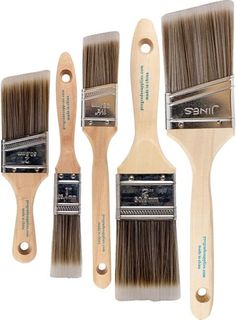 five paint brushes with different colors and sizes