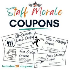 some coupons are stacked on top of each other with the words, staff memorial coupons