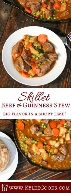 two plates with beef and guinness stew on them