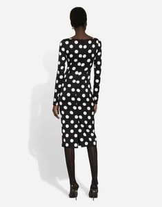 Silk charmeuse sheath dress with polka-dot print: Black Square neckline Long sleeves Stretch silk satin lining Invisible zipper and hook-and-eye fastening on the back The piece measures 75 cm from the waist down on a size IT 40 The model is 175 cm tall and wears a size IT 40 Made in Italy Dolce And Gabbana Dress Black, Dolce And Gabbana Polka Dot Dress, Dolce And Gabbana Sequin Dress, Ganni Leopard Dress, Lemon Print Dress Dolce & Gabbana, Woman Dresses, Dolce Gabbana Dress, Silk Charmeuse, Black Square