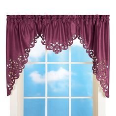 PRICES MAY VARY. 100% Polyester Elegant valance features intricate cut outs with embroidered edges and lovely floral and scrolling details The silk-like material has a beautiful sheen that adds a bit of privacy while letting light shine through Rod pocket top makes hanging easy Machine wash| Polyester; imported| Colors available in Chocolate, Burgundy, Sage Green, Cream, Blue, Rose or Lavender  Collections Etc Elegant Scroll Window Valance Burgundy 58" X 36", Burgundy, 58" X 36"   Description Elegant valance features intricate cut outs with embroidered edges and lovely floral and scrolling details. The silk-like material has a beautiful sheen that adds a bit of privacy while letting light shine through. Rod pocket top makes hanging easy. Machine wash. Polyester; imported. Colors available Country Curtains, Red Home Decor, Brown Home Decor, Valance Window Treatments, Window Bed, Collections Etc, Window Valance, Acoustic Panels