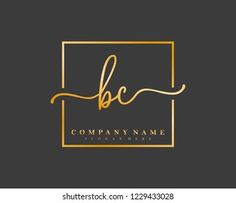 initial letter bg handwriting logo design with gold frame on black background, suitable for business and