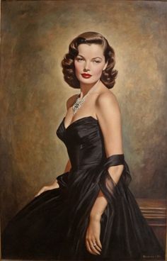 a painting of a woman in a black dress