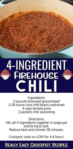 the recipe for chili is shown in front of an image with instructions on how to cook it