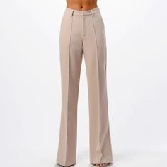 Brand New! New! This Season Must Have A Hottest Trend Front Seam Wide Leg Pants These Wide Leg Pants Are A Must-Have For Your New Season Wardrobe. It Features Stretched Woven Material With Pocket Detail, A Seam Front, And A Wide Leg Fit. Match It With Our Best-Selling Oversized Blazer To Complete The Chic Outfit Of The Day. *Blazer Sold Separately. Color: Sand Beige 95% Polyester, 5% Spandex Pants Waist Size S: 13", 14", 15" Please Note That Pants Run Small. I Recommend To Size Up. Pet And Smoke Neutral Mid-rise Pants For Workwear, Beige Mid-rise Wide Leg Pants For Work, Mid-rise Neutral Workwear Pants, Mid-rise Neutral Pants For Work, Christmas Date Night, Tapered Sweatpants, Trendy Trouser, Zara Black Dress, Flower Leggings