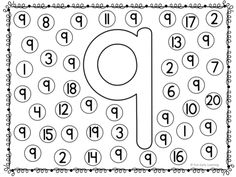 the number nine coloring page with numbers and dots on it, in black and white