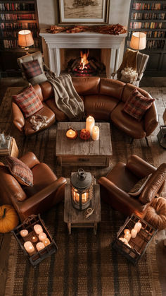 a living room filled with lots of furniture next to a fire place in a fireplace