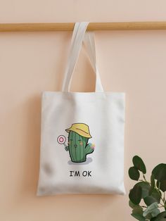 Multicolor Preppy   Linen Cartoon,Letter Shopper Bag Embellished   Women Bags Bag Print Design, Shopper Bag Design, Diy Bag Painting, Cactus Tote, Tote Bag Art