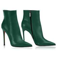 Pointed toe boot in genuine leather with internal zip and 100mm or 120mm stiletto heel     Upper: Leather     Interior: Leather     Sole: Non-slip     Fit: regular     Heel height: 120mm | 4,8" inches   Heel height: 100mm | 4,0" inches    Handcrafted footwear 100% Made in Italy Green High Heels, Festival Shoes, Green Boots, Gorgeous Heels, Walk In My Shoes, High Heel Boots Knee, Pointed Toe Boots, Shoe Boot Sandals, Crazy Shoes