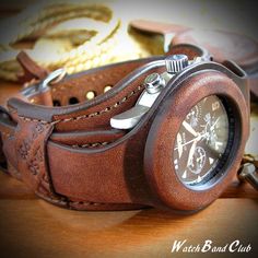 Handmade Genuine Leather Watch Strap. Men Wristwatch Bund Band. Leather Cuff Watch Strap vintage style. 1920's Men's Style, Men's Steampunk Style, Brown Watch, Men's Vintage Style