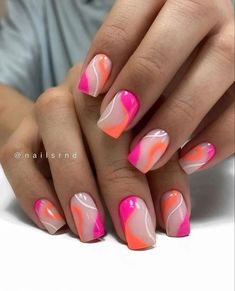 Cute Bright Nails Acrylic, Summer Nails Art Designs, Summer Nails Art, Summer Nails Ideas, Summer Nails 2023, Nails Art Designs, Coral Nails