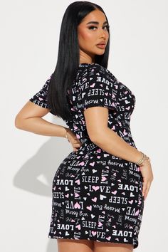 Available In Black/combo. PJ Sleep Shirt Short Sleeve Scoop Neck Full Stretch Final Sale 95% Polyester 5% Spandex Imported | Messy Bun Don't Care PJ Sleep Shirt in Black size Medium by Fashion Nova Stephanie Rao, Sleep Shirt, Shirt Short Sleeve, Lingerie Sleepwear, Messy Bun, Black Shirt, Fashion Nova, Final Sale, Scoop Neck