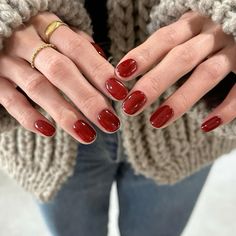 Round Gel X Nails, November Nail Ideas Short, Autumn Manicure, Cherry Nails, Amazon Beauty, Red Nail Polish