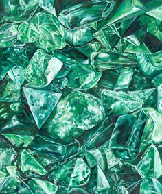 an abstract painting of green glass shards