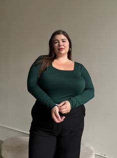 A timeless favorite for everyday wear, the Plus Size Square Neck Long Sleeve Top is sure to be pulled out of your closet again and again. Featuring a basic design of long sleeves, a square neckline, and a bodycon fit, this top is as comfortable as it is flattering. Pair it with your favorite trousers for work or throw it on with a pair of jeans for a casual look. This top features a bodycon fit, long sleeves and a square neckline. The material is a buttery soft, stretchy woven. This top is made Stretch Square Neck Top For Workwear, Square Neck Tops For Workwear In Fall, Fall Workwear Tops With Square Neck, Fall Square Neck Solid Color Top, Square Neck Long Sleeve Top, Square Neck Long Sleeve, Womens Fashion Inspiration, Basic Design, Again And Again