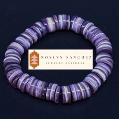 This is an indigenous wampum bracelet. The beautiful hues of purple and white is stunning. Pueblo jewelry, indigenous Native American jewelry. Bracelet is a stretch bracelet  Wampum is a traditional shell bead of the Native American tribes of the Eastern Woodlands. The beads are harvested from the shells of Western North Atlantic hard-shelled clams and are typically white and purple. Native Americans would harvest the clams in the summer and eat their contents before working on the shells. The p Artisan Purple Bracelet For Gift, Purple Southwestern Jewelry For Gifts, Purple Southwestern Jewelry For Gift, Purple Southwestern Style Jewelry For Gift, Southwestern Style Purple Jewelry For Gift, Purple Bohemian Round Bracelet, Artisan Purple Bracelet Jewelry, Pueblo Jewelry, Indigenous Jewelry