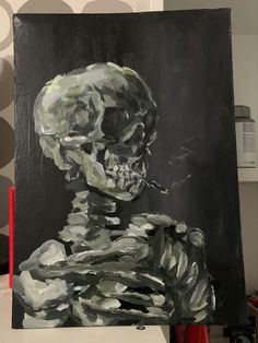 Painting Ideas On Canvas Scary, Art Aesthetic Painting Dark, Deftones Painting, Sandra Core, Dark Canvas Art, Skeleton Painting, Scary Paintings, Acrylic Paint Canvas, Dark Paintings