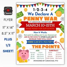 Penny Wars Fundraiser Flyer Set – Simple Desert Designs Office Fundraising Ideas, Penny Wars Fundraiser, Easy School Fundraisers, Penny Wars, Soccer Fundraiser, Fundraiser Ideas School, Elementary School Fundraisers, Classroom Parent, Cheerleading Fundraiser