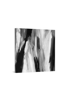 an abstract black and white painting on canvas