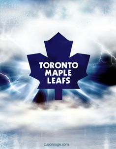 the toronto maple leafs logo is shown in front of some clouds and lightning, with text that reads toronto maple leafs