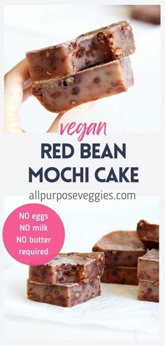 no bake red bean mochi cake recipe with text overlay