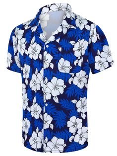 PRICES MAY VARY. Mens Hawaiian Holiday Shirts: Made of high-quality polyester fabric, comfortable and breathable, high definition print, lightweight, wrinkle resistant to keep you comfortable and relaxed all the time. Rich Patterns: We provide various printed men's shirts with bright colors and clear patterns, such as leaves, flowers, fruits, stripes, sea animals, etc., to make you the most popular in various occasions. About Size: Our men's shirts have six sizes for you to choose from S-3XL.To Blue All Over Print Camp Shirt For Beach, Blue Vacation Shirt With All Over Print, Vacation Blue Shirt With All Over Print, Blue Shirt With All Over Print For Vacation, Blue All Over Print Vacation Shirt, Blue Hawaiian Shirt With All Over Print, Fashion Displays, Shirt Display, Floral Hawaiian Shirt