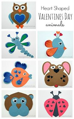 some paper cut outs with different animals and birds on them for valentine's day