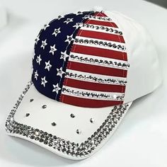 Very Sharp Red White And Blue Baseball Hats. Adjustable Backs, Brand New In Package. Embellished With Rhinestones And Sequins. Great Fir Summer, Beach, Show Ur American Pride. Patagonia Trucker Hat, Pink Patch, Beige Hat, Rancher Hat, Pink Letter, Outdoor Hats, Wool Berets, Church Hats, Winter Hats Beanie