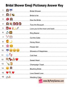 the top 10 bridal shower emoji pictionary answer key