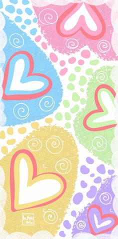 colorful hearts on a white background with swirls