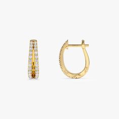 14k Double Hoop Diamond Earrings – FERKOS FJ Hoop Diamond Earrings, Diamond Hoop Earrings, Diamond Color, Micro Pave, Gold Yellow, Round Diamond, Colored Diamonds, Round Diamonds, Diamond Earrings