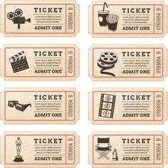 vintage movie ticket templates with different types of movies on them - free printable tickets