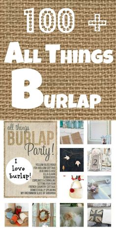 the front cover of an all things burlap book with images of items on it