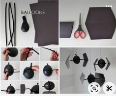 the instructions for how to make an origami ball hanging from a string with scissors