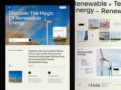 two screens showing the different types of energy from wind turbines to windmills and other things