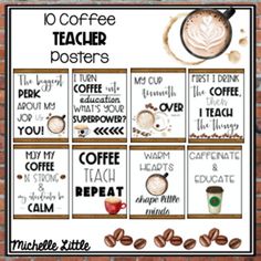 coffee poster with words and pictures for teachers to use on the back of a brick wall