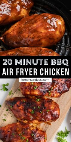 bbq chicken with text overlay that says 20 minute bbq air fryer chicken