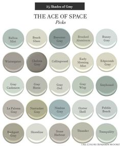 the different shades of gray paint in this color scheme for walls and ceilings, with names on them