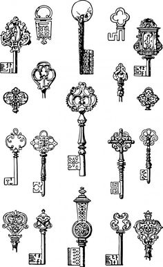 several different types of keys are shown in black and white