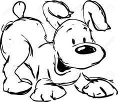 black and white drawing of a dog with its paw on the ground, looking at something