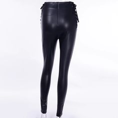 Sexy Fleece High Waist Side Lace Up Back Zip Pencil Pants High Waist High Stretch Bottoms For Winter, Trendy High-cut Leg Tight Pants, Trendy Tight Pants With High-cut Leg, Trendy High-cut Leg Bottoms For Fall, High Waist Solid Color Club Pants, High Waist Stretch Leggings For Club, High Waist High Stretch Winter Pants, High Waist High Stretch Pants For Winter, Solid High Waist Pants For Club