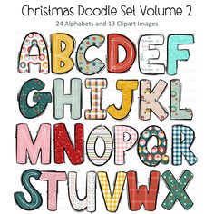 christmas doodle set volume 2 alphabet letters and numbers clipart digital file for commercial use