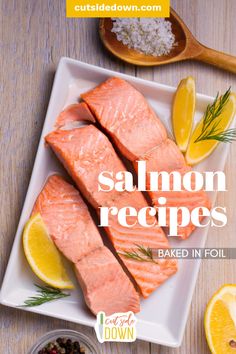 salmon on a plate with lemons and spices