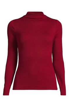 This versatile mock neck top is a simple way to elevate your closet staples. The endlessly versatile silhouette can be worn on its own and it can easily layer under a sweater or blazer when the temperatures drop. The ribbed fabric is comfortable and drapey, giving you style and comfort no matter how you choose to wear it. Fitted: skims the body but not compressive Soft ribbed fabric gives you ease and comfort Mock neck style 67% viscose/29% polyester/4% spandex. Machine wash. Imported 67% viscos Red Turtleneck Top For Layering, Oxblood Red, Closet Staples, Mock Neck Top, Ribbed Fabric, Lands End, Simple Way, Mock Neck, Matter