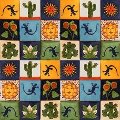 an image of a colorful tile with animals and flowers on it