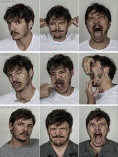 many different pictures of a man making facial expressions